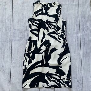 Ann Taylor High Neck Black and Cream Silk Sleeveless Dress Size 10